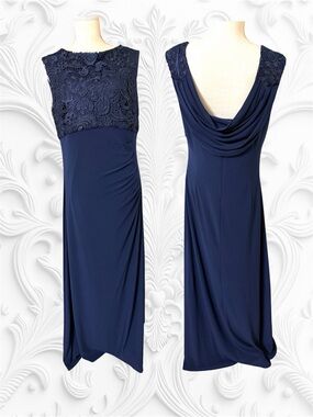 Alex Evenings Woman’s 16 Brocade Bodice Empire Waist Gown navy